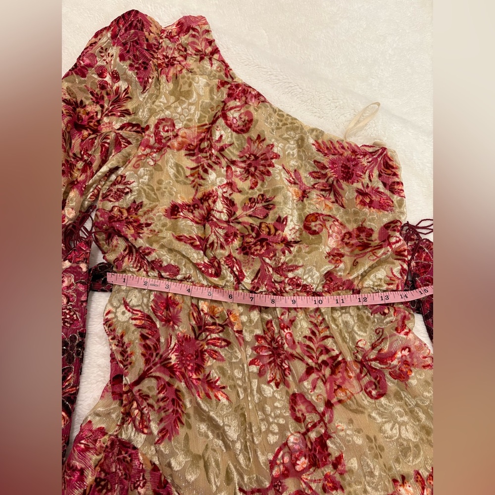 Hemant & Nandita NWT Red Beige Metalic Floral Mini Dress Size M - Picture 10 of 15